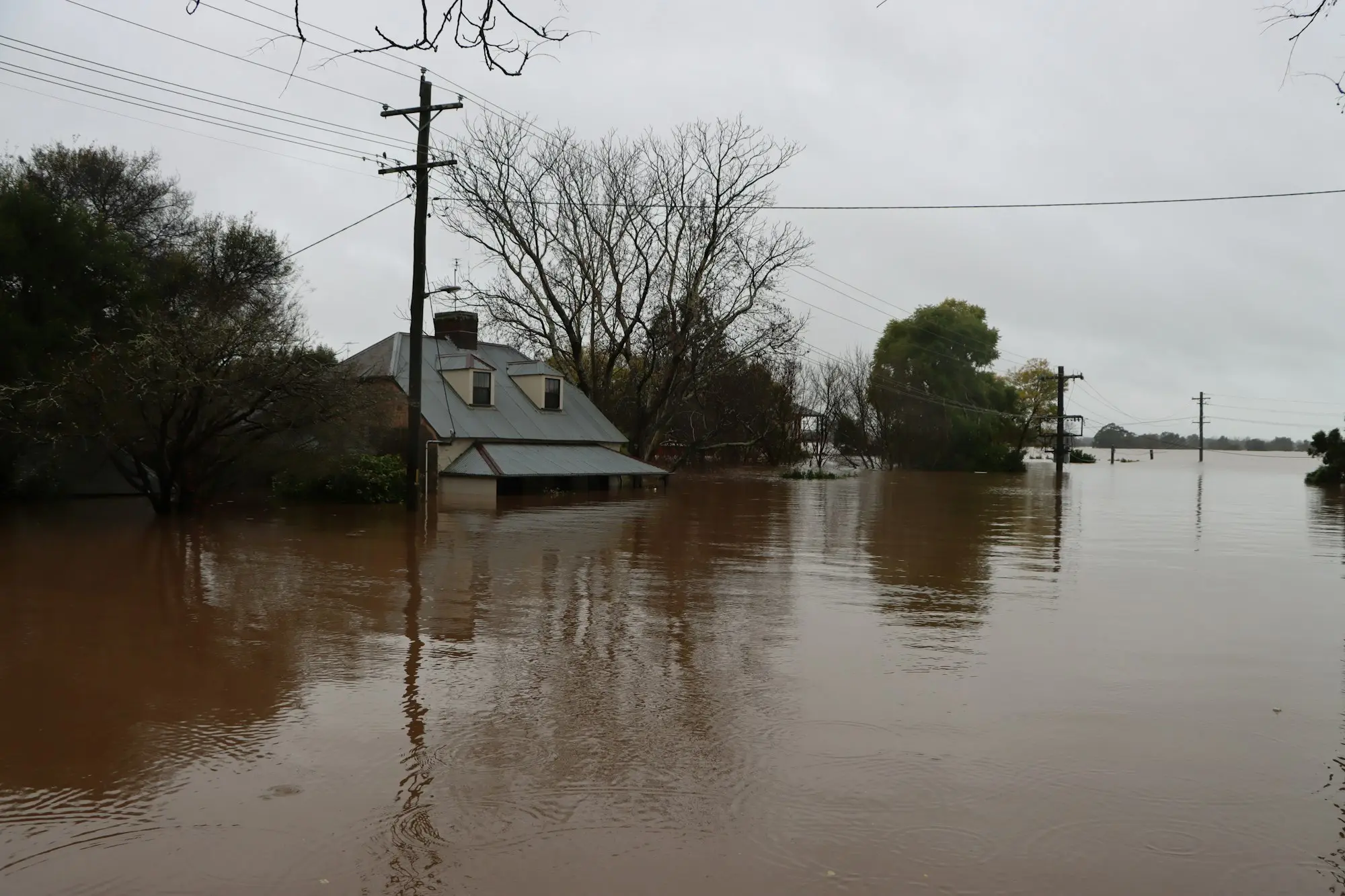 Floodwater surrounding homes in Windsor, New South Wales